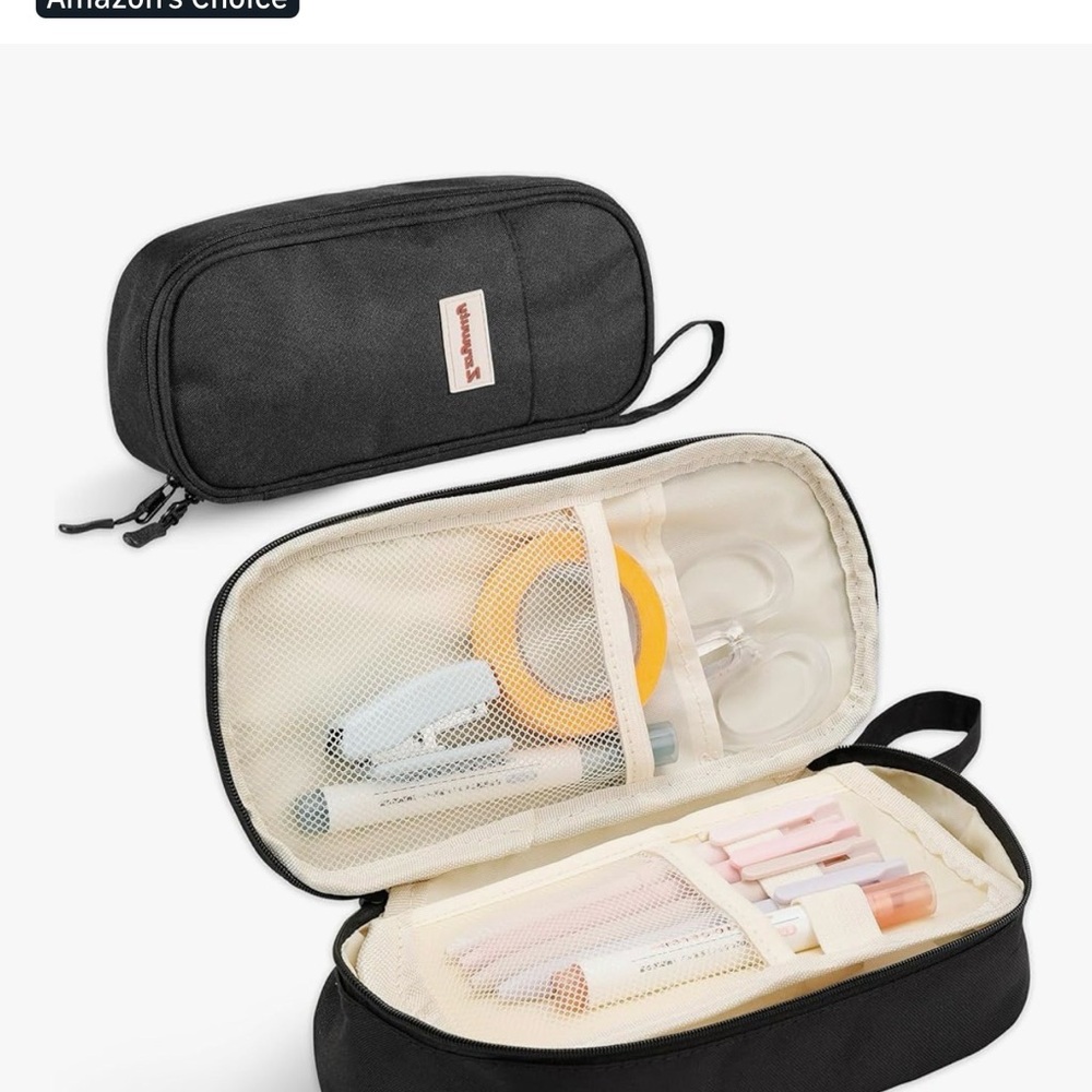 Black Zippered Pencil Case Organizer